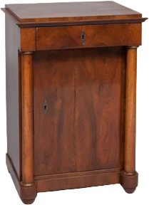 Außergewöhnlich zierlicher Biedermeier- Halbschrank mit Vollsäulen. Konservierter Originalzustand.
