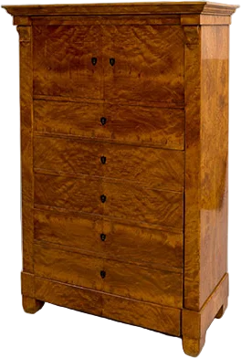 Außergewöhnliche Biedermeier- Hochkommode mit Hutschachtel.