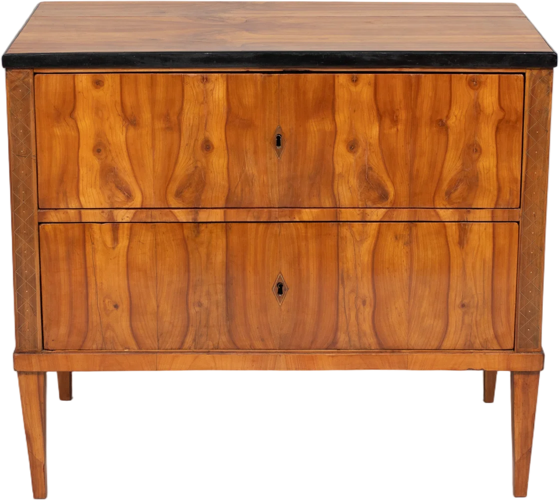 Zweischübige Biedermeierkommode mit ausgesucht schönem Furnierbild.