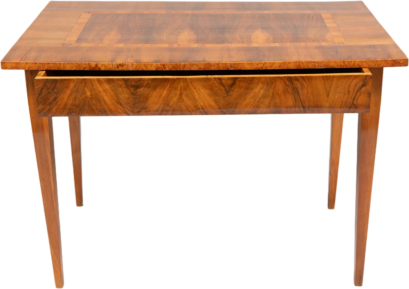 Frei stellbarer Biedermeier- Schreibtisch mit verdeckter, durchlaufender Kopfschublade.