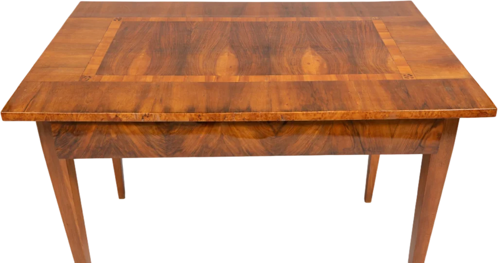Frei stellbarer Biedermeier- Schreibtisch mit verdeckter, durchlaufender Kopfschublade.