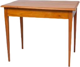 Zierlicher, frei stellbarer Schreibtisch mit durchlaufendem Kopfschub.