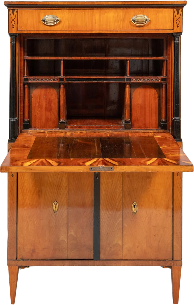 Sehr fein verarbeiteter und signierter sowie datierter Biedermeiersekretär in der Art der Hofwerkstätte Daniel, München, um 1825.
