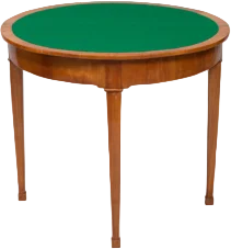 Zierlicher, frühbiedermeierlicher Spieltisch; zugleich als Demi- Lune- Konsole verwendbar.