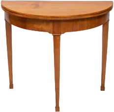 Zierlicher, frühbiedermeierlicher Spieltisch; zugleich als Demi- Lune- Konsole verwendbar.