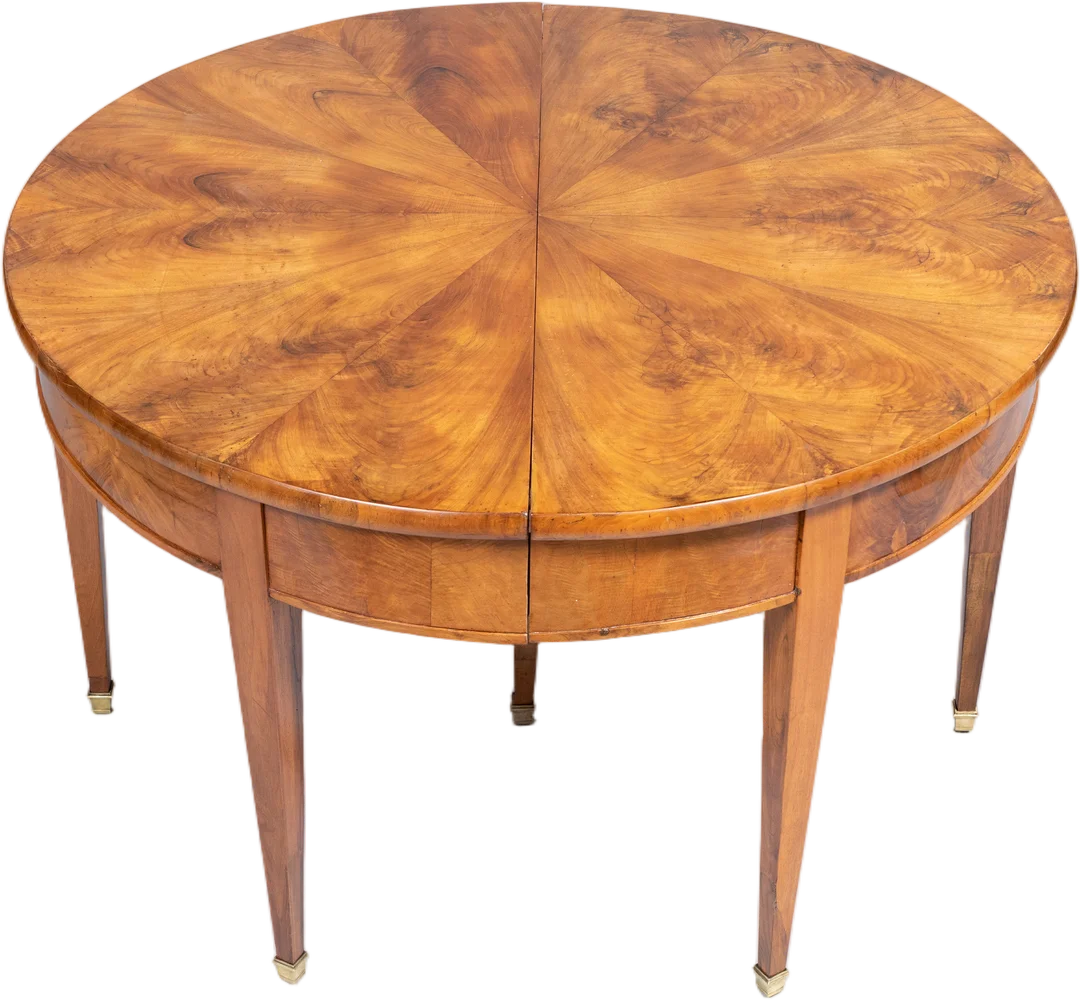 Biedermeier- Auszugtisch mit sternförmig furnierter Platte.