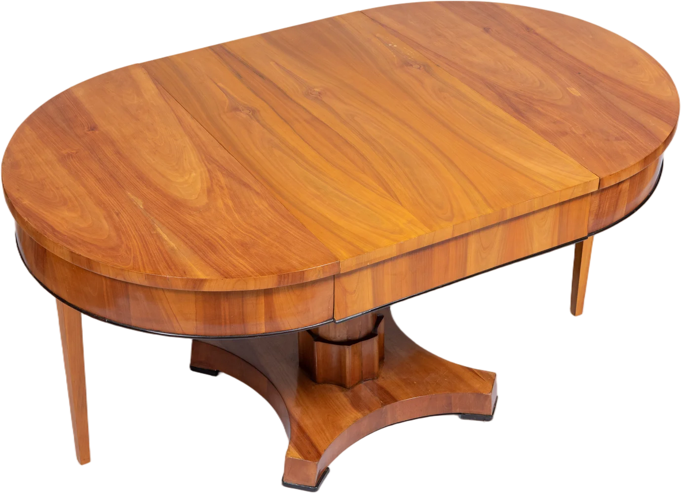 Biedermeier- Auszugtisch mit achteckigem, partiell kanneliertem Fuß.