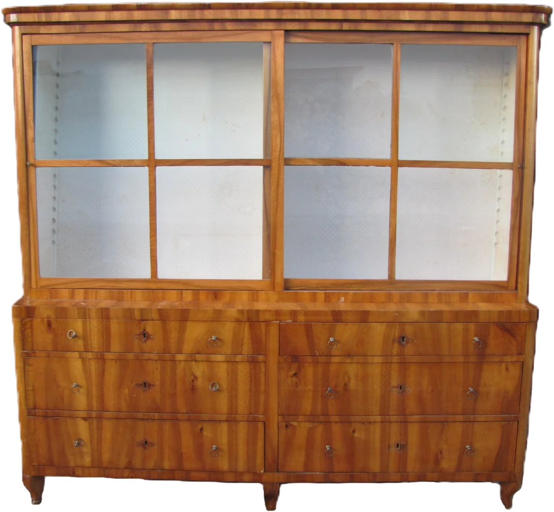 Biedermeier- Apotheker- / Vitrinenschrank à deux corps (zweiteilig).