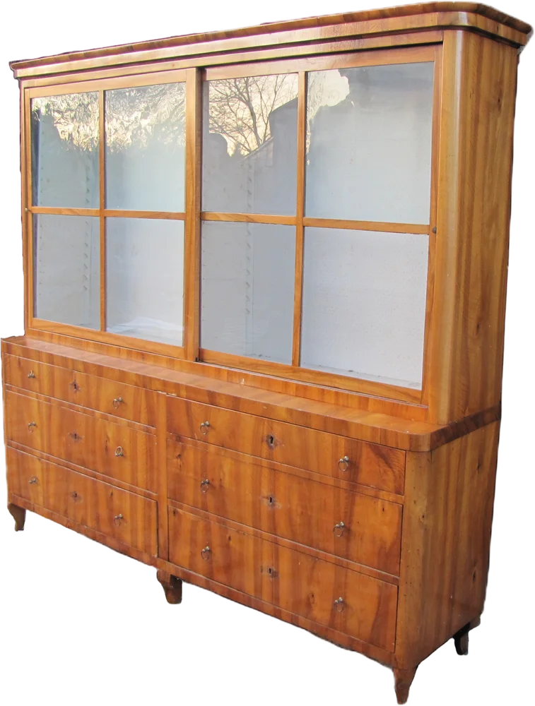Biedermeier- Apotheker- / Vitrinenschrank à deux corps (zweiteilig).